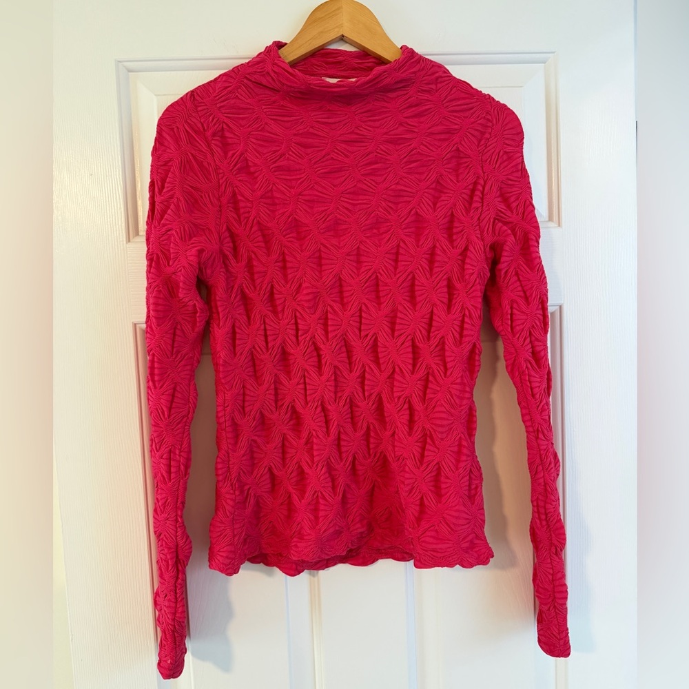 Maeve by Anthropologie Pink Textured Long Sleeve Mock Neck Top